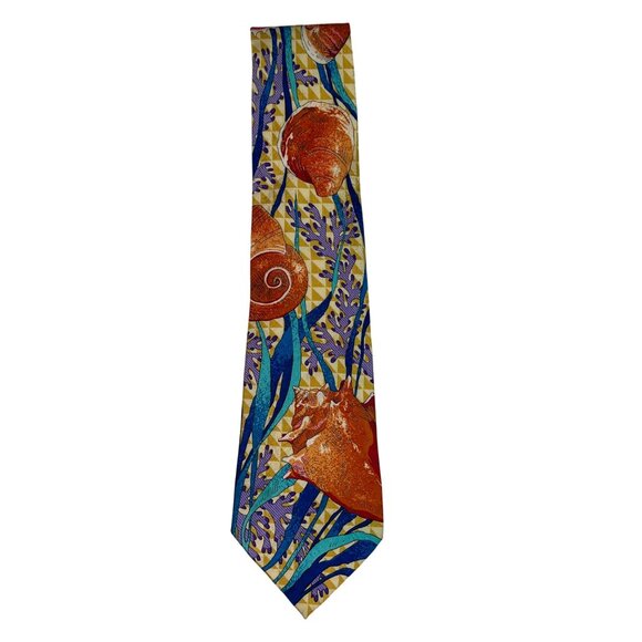 VTG Rush Limbaugh No Boundries Collection Sea Shells Beach Design 100% Silk Tie